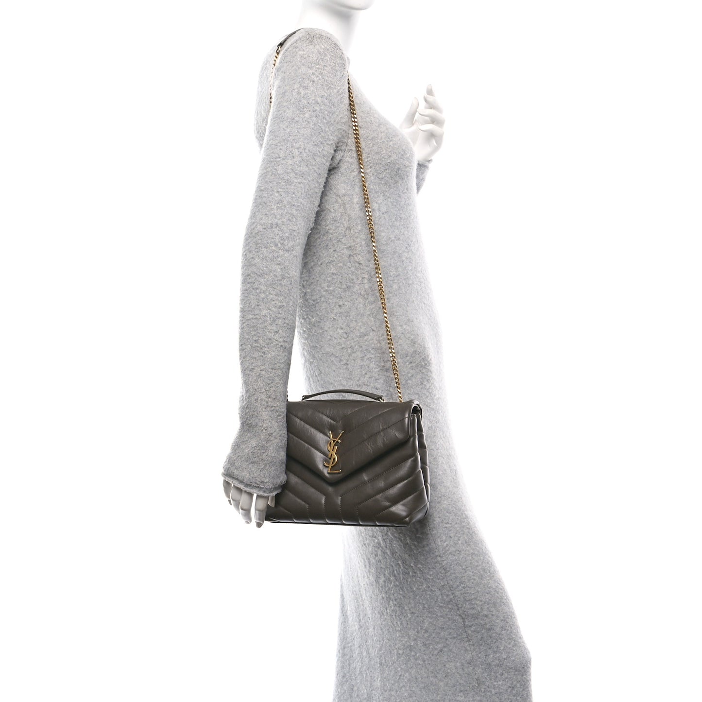 Calfskin Y Quilted Monogram Small Loulou Chain Satchel Soil Brown