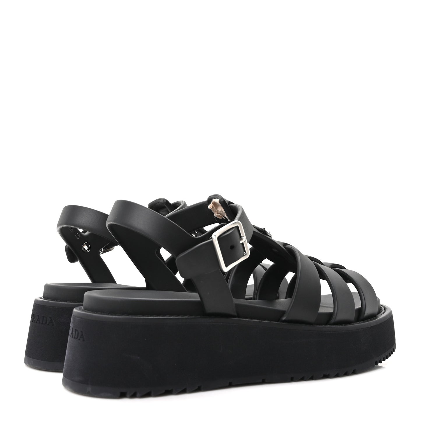 Foam Rubber Metal Triangle Logo Soft Cage Women Sandals 40 Black