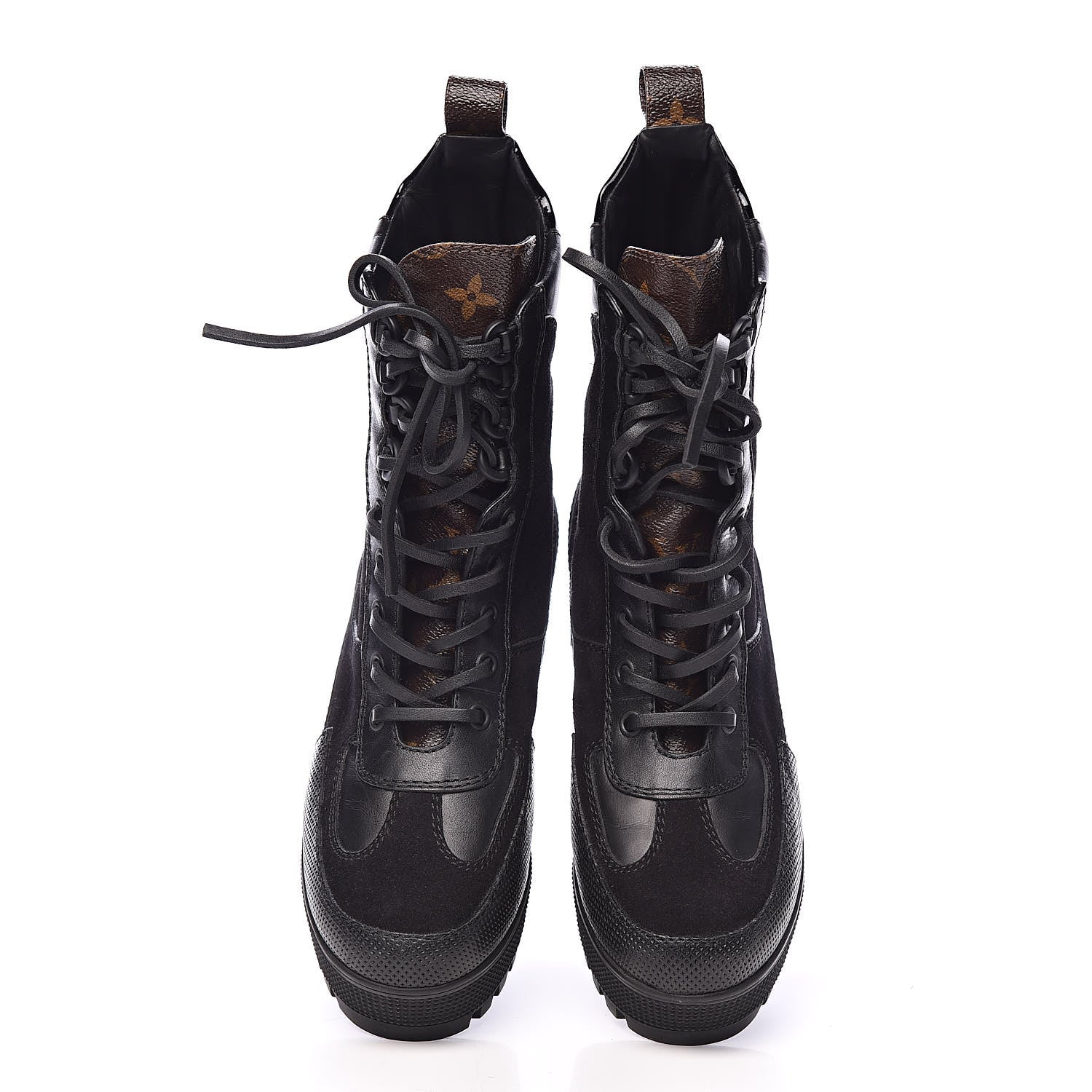 Louis Vuitton Suede Calfskin Monogram Laureate Platform Desert Boots 35.5 Black 9 of 10