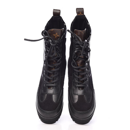 Louis Vuitton Suede Calfskin Monogram Laureate Platform Desert Boots 35.5 Black 9 of 10
