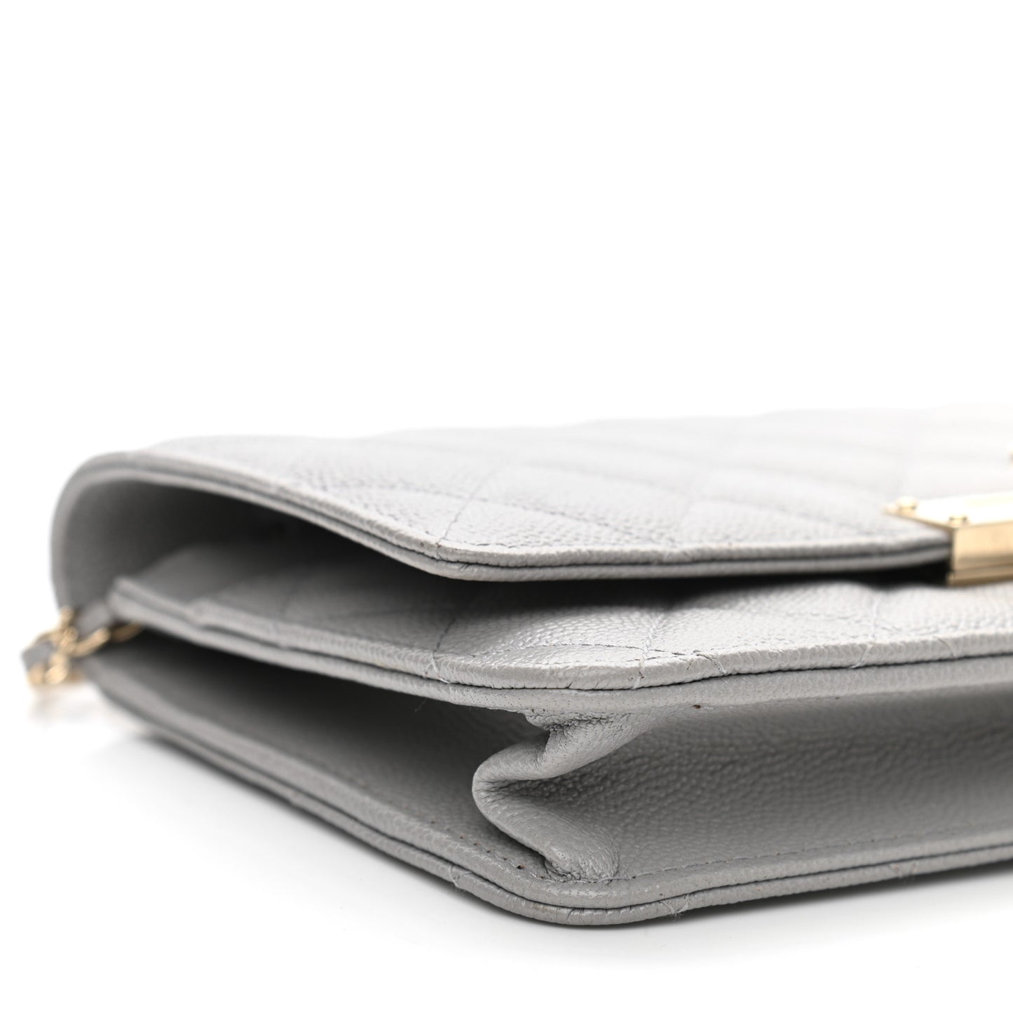 Caviar Quilted Golden Class Wallet On Chain WOC Gray