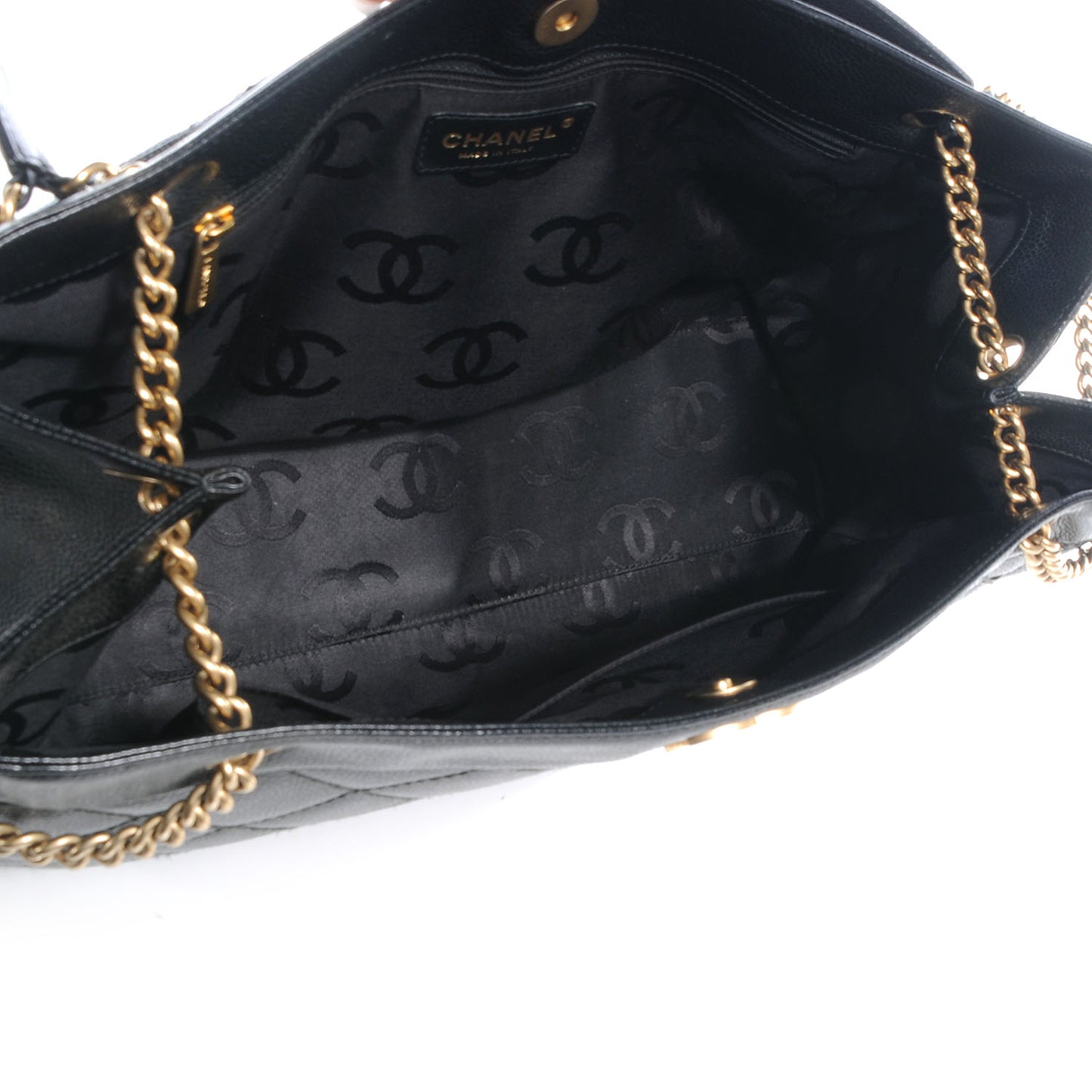 Caviar Quilted Shopping Tote Black