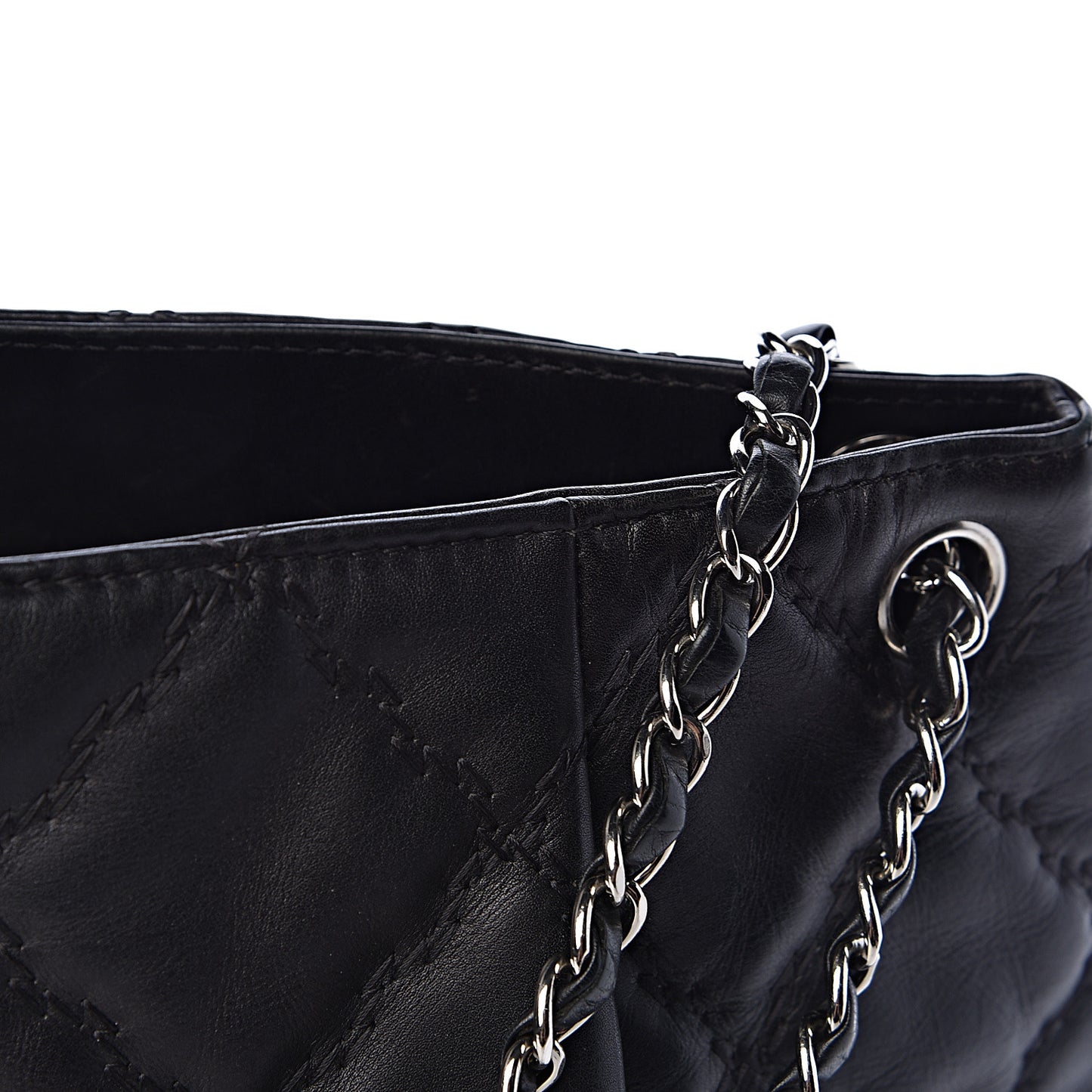 Calfskin Double Stitch Large Hamptons Shopping Tote Black