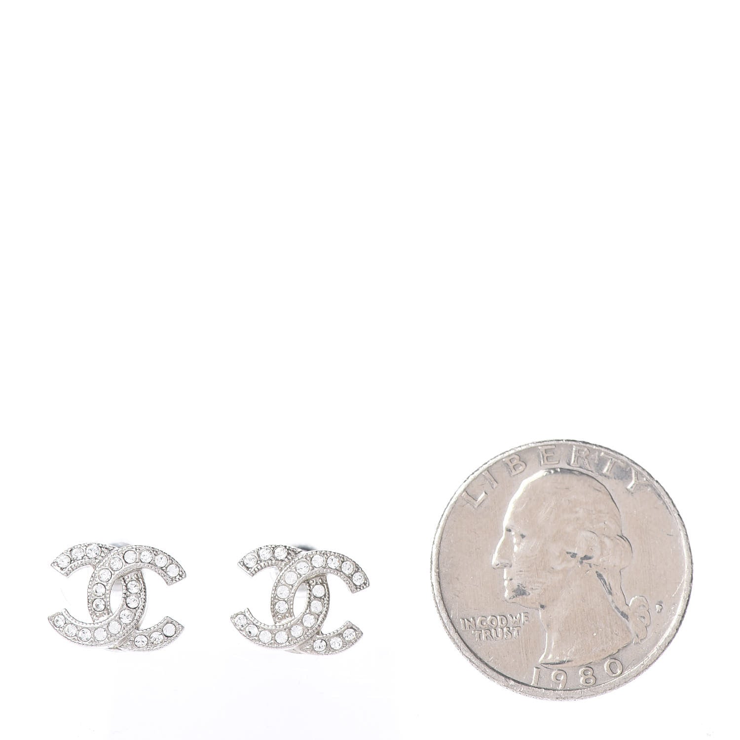 Chanel Crystal Timeless CC Earrings Silver 2 of 4