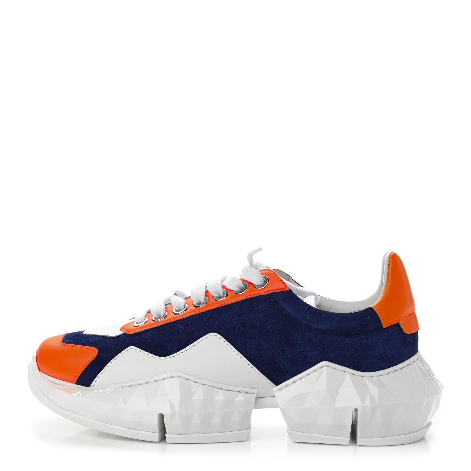 Jimmy Choo Calfskin Diamond Low Top Sneaker 40.5 Cobalt Neon Orange 1 of 9