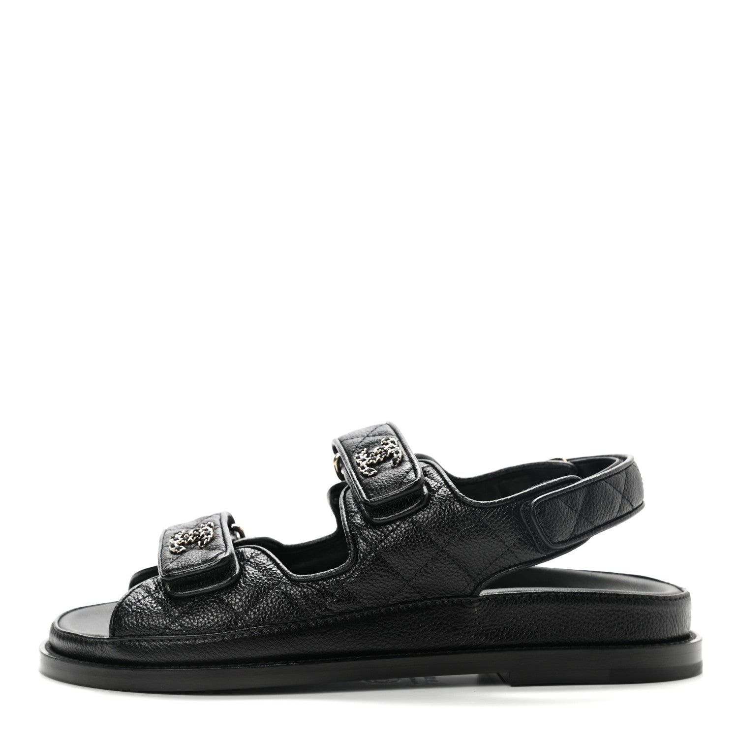Chanel Grained Calfskin Velcro Dad Sandals 36.5 Black 1 of 9