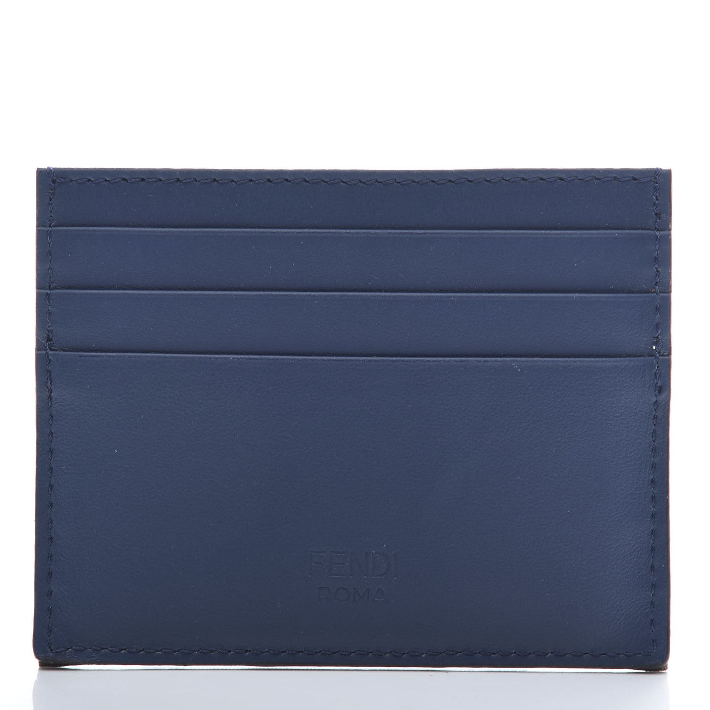 Vitello Century Glazed Fabric FF 1974 Card Holder Blu Scuro Mogano Panna