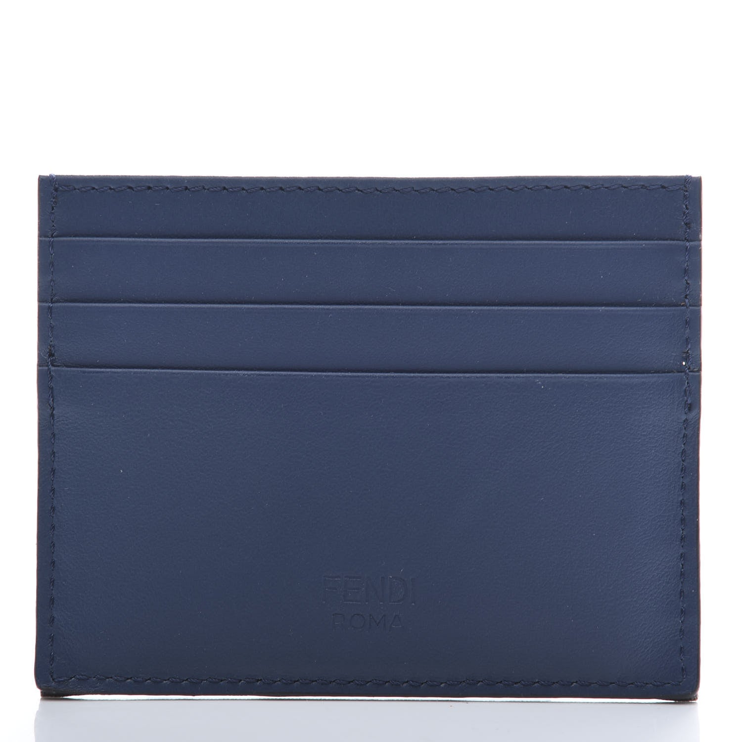 Fendi Vitello Century Glazed Fabric FF 1974 Card Holder Blu Scuro Mogano Panna 9 of 10