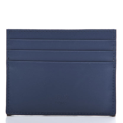 Fendi Vitello Century Glazed Fabric FF 1974 Card Holder Blu Scuro Mogano Panna 9 of 10
