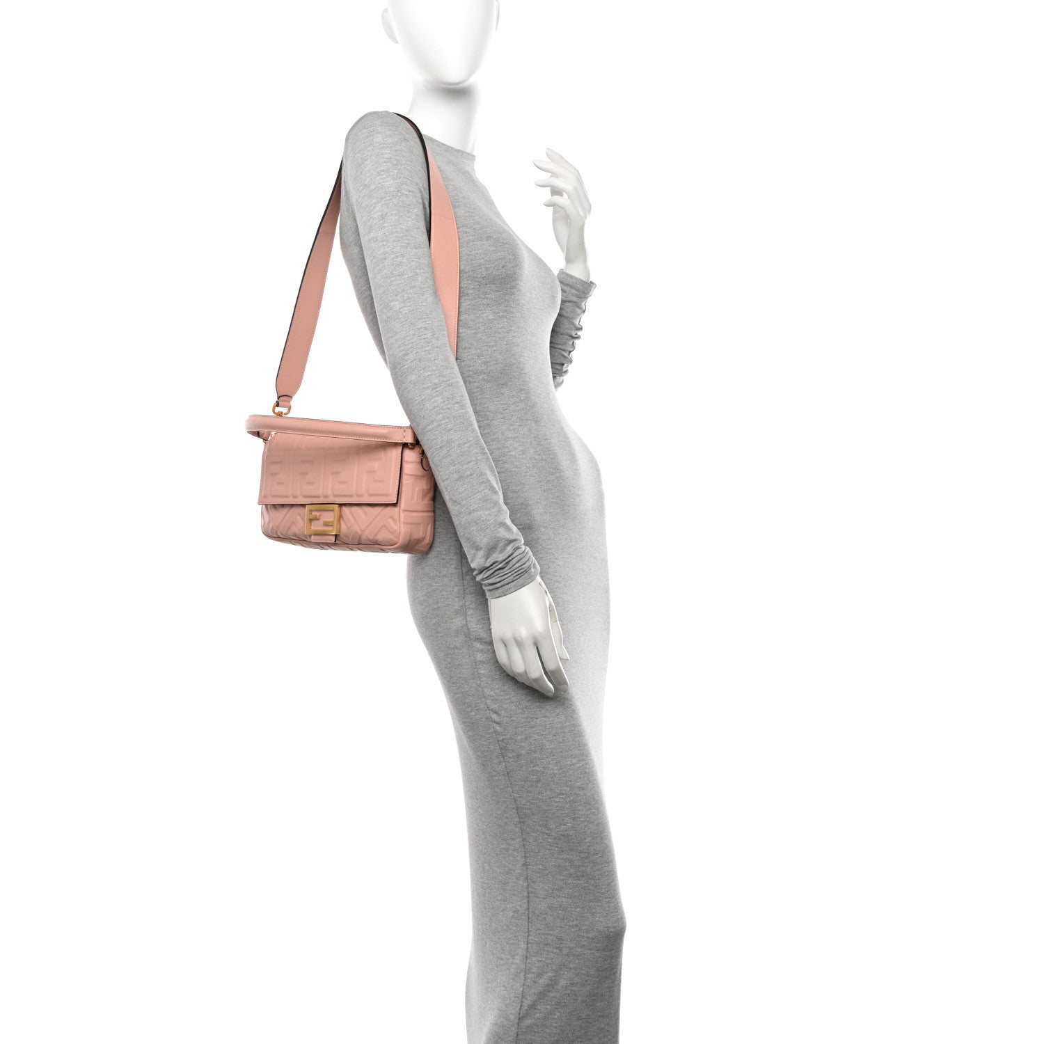 Fendi Nappa FF 1974 Embossed Baguette Baby Pink 2 of 10