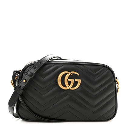 Gucci Calfskin Matelasse Small GG Marmont Chain Shoulder Bag Black 1 of 10