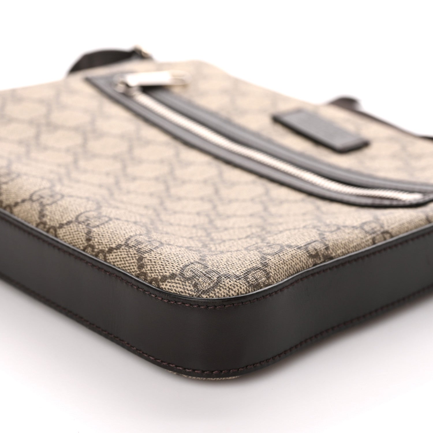 Gucci GG Supreme Monogram Selleria Calfskin Small Flat Messenger Bag Beige Ebony Cocoa Marrone Scuro 5 of 9