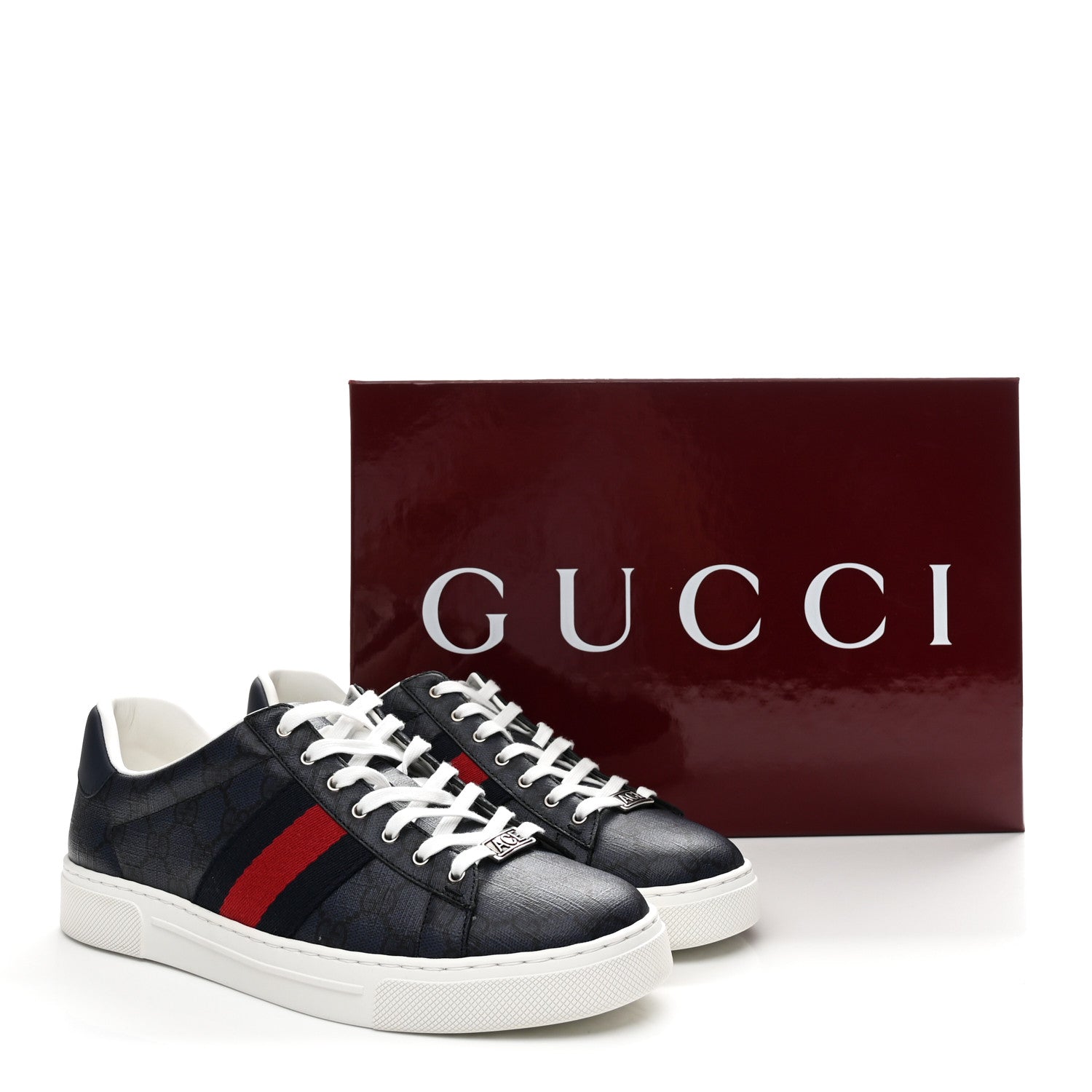 Gucci GG Supreme Monogram Ayers Web Mens New Ace Sneakers 8 Dark