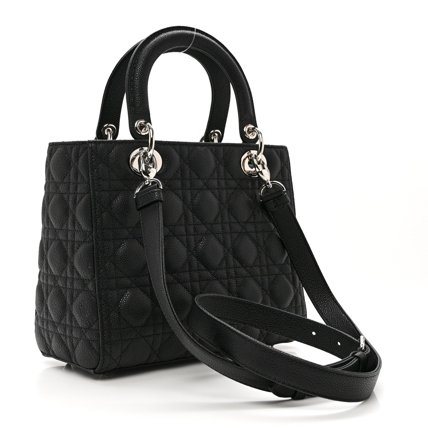 Christian Dior Grained Calfskin Cannage Medium Lady Dior Black 3 of 8