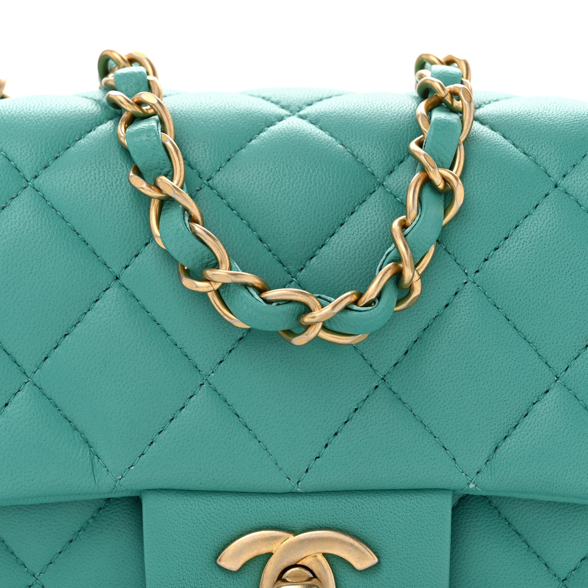 Lambskin Quilted Mini Rectangular Flap Turquoise