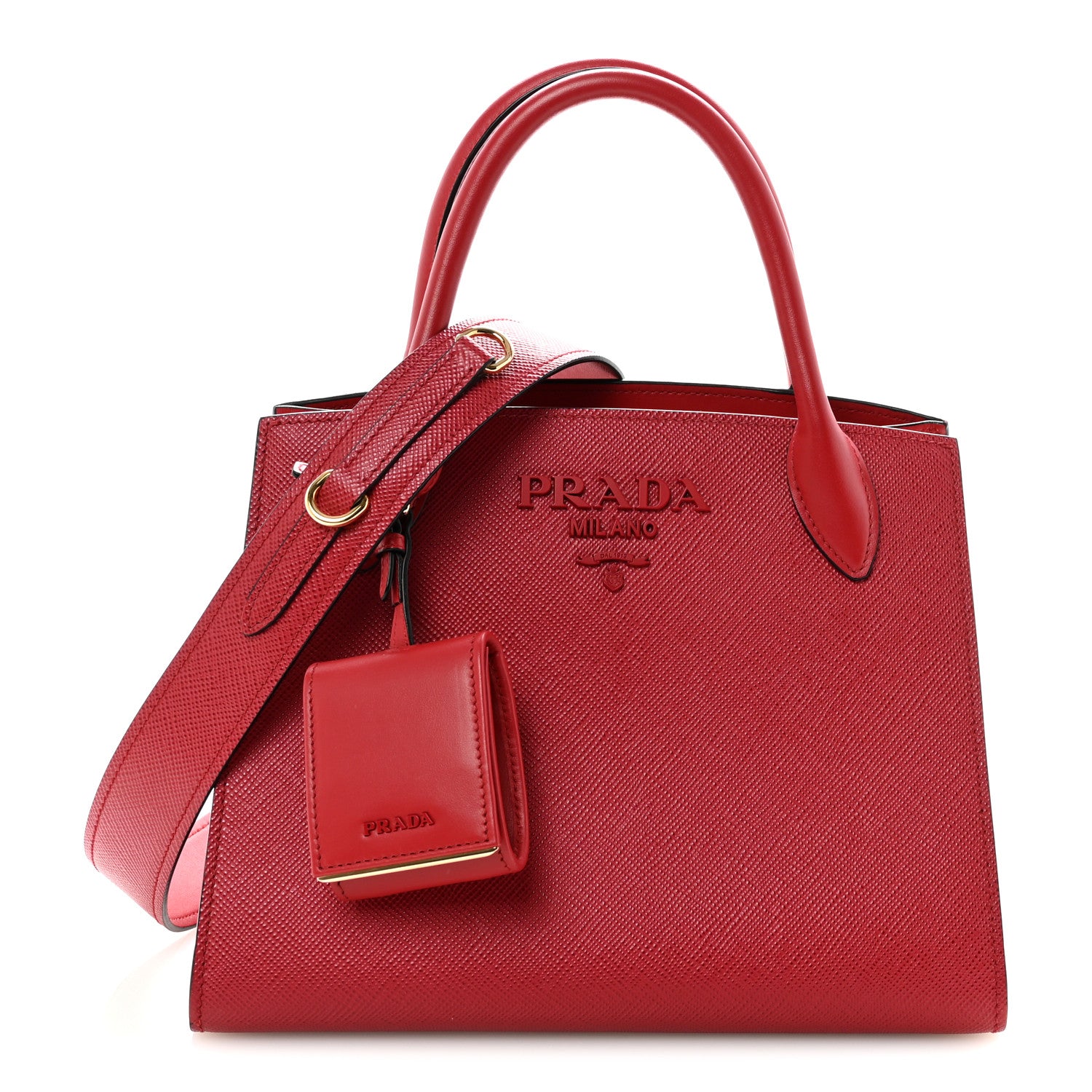 Prada Saffiano Cuir Calfskin Small Monochrome Top Handle Tote Fuoco 1 of 9
