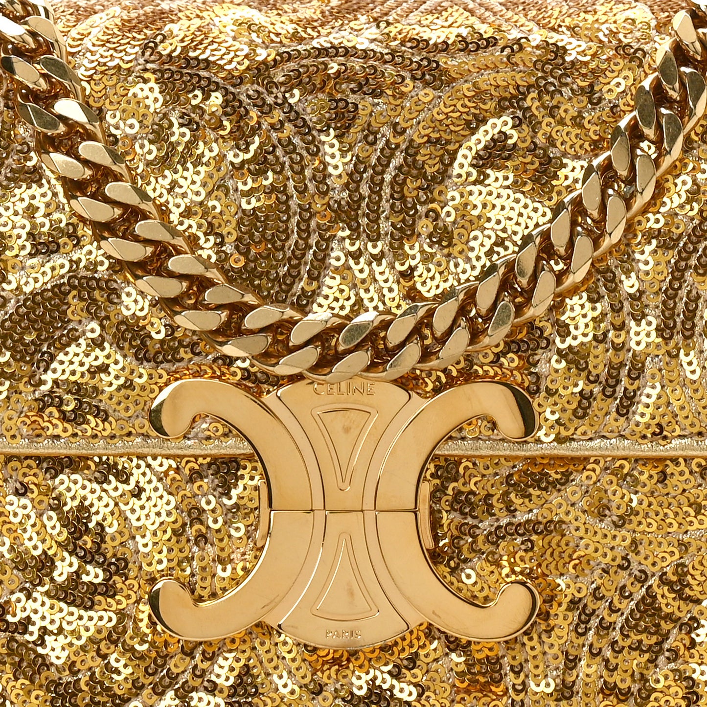 Sequin Triomphe Chain Shoulder Bag Gold