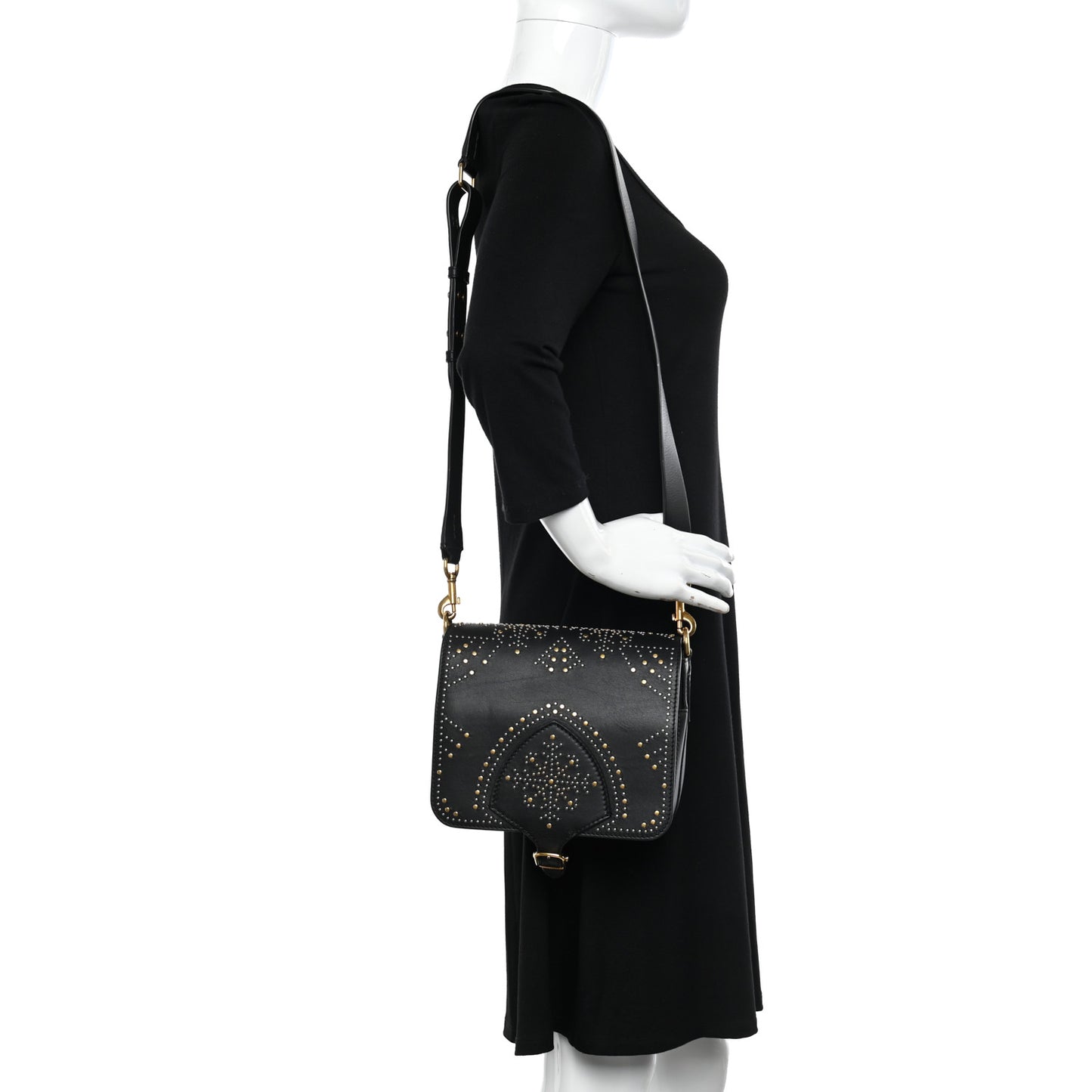 Calfskin Studded Square Satchel Black