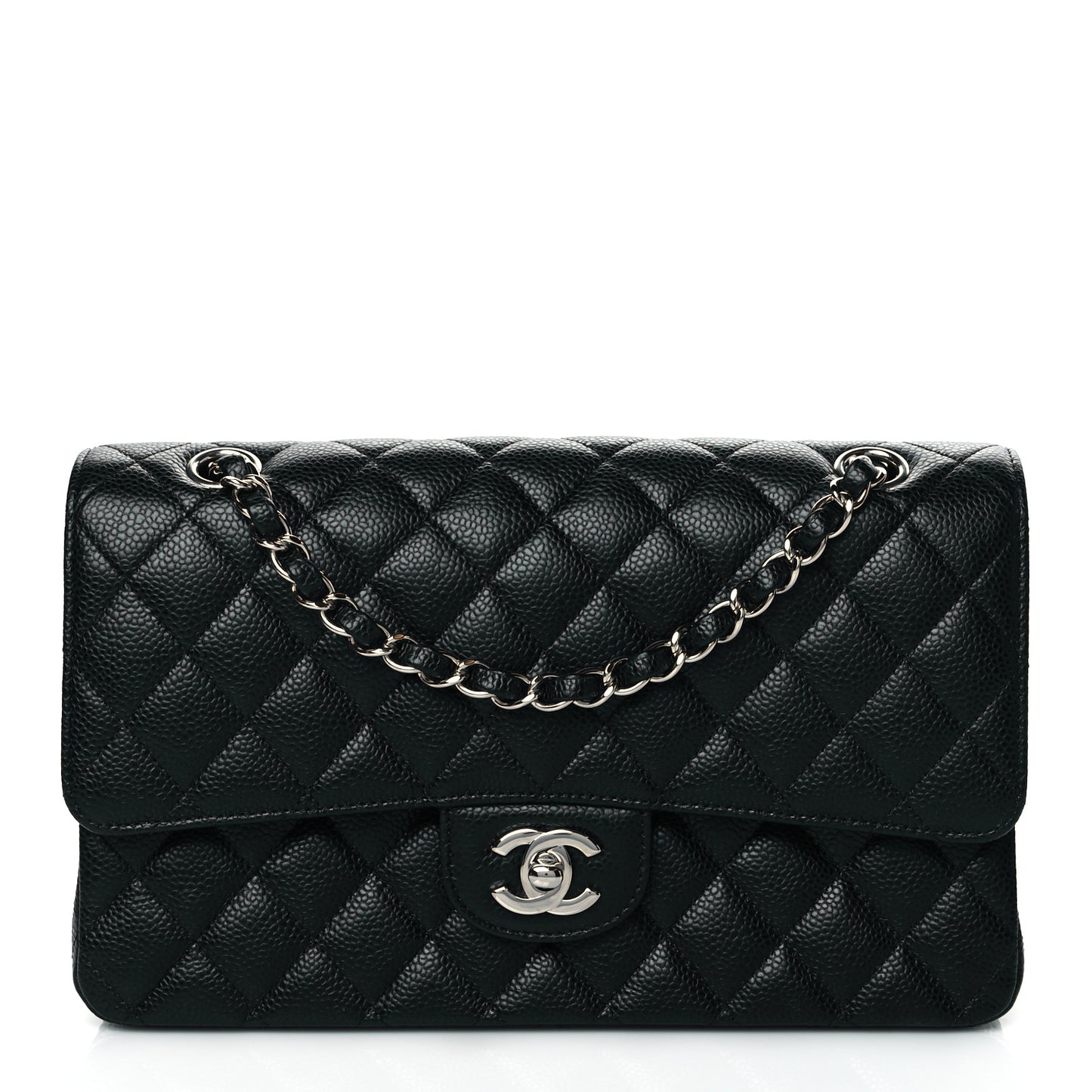 Caviar Quilted Medium Double Flap Black