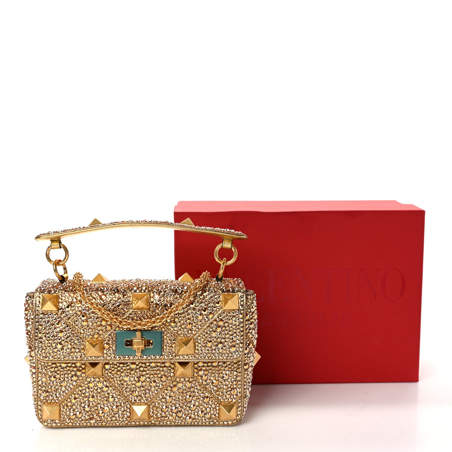 Valentino Garavani Crystal Suede Medium Roman Stud Shoulder Bag Antique Brass 10 of 10