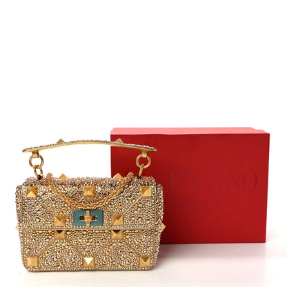 Valentino Garavani Crystal Suede Medium Roman Stud Shoulder Bag Antique Brass 10 of 10