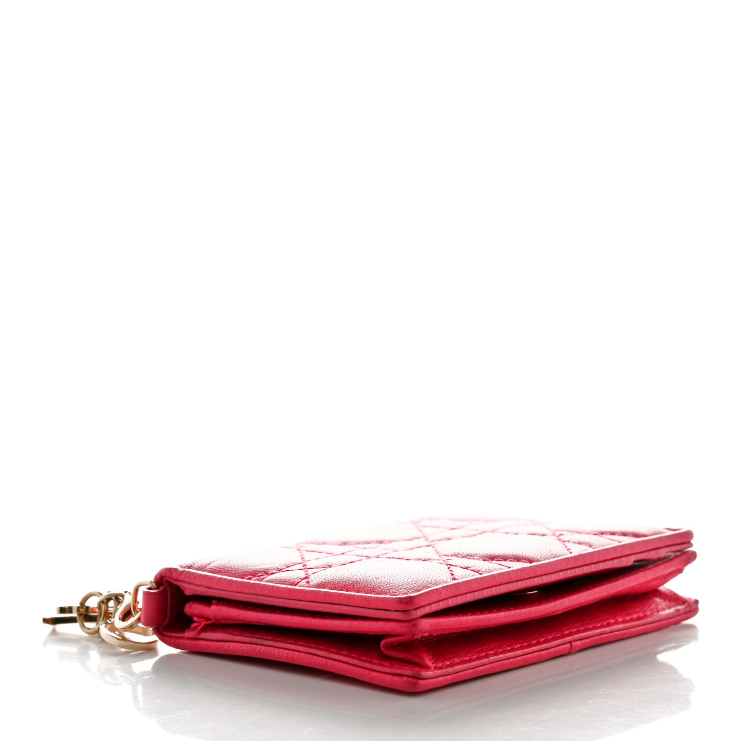 Lambskin Cannage Small Lady Dior Flap Card Holder Fuchsia