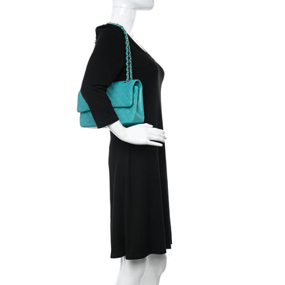 Chanel Caviar Quilted Medium Double Flap Turquoise 2 of 11
