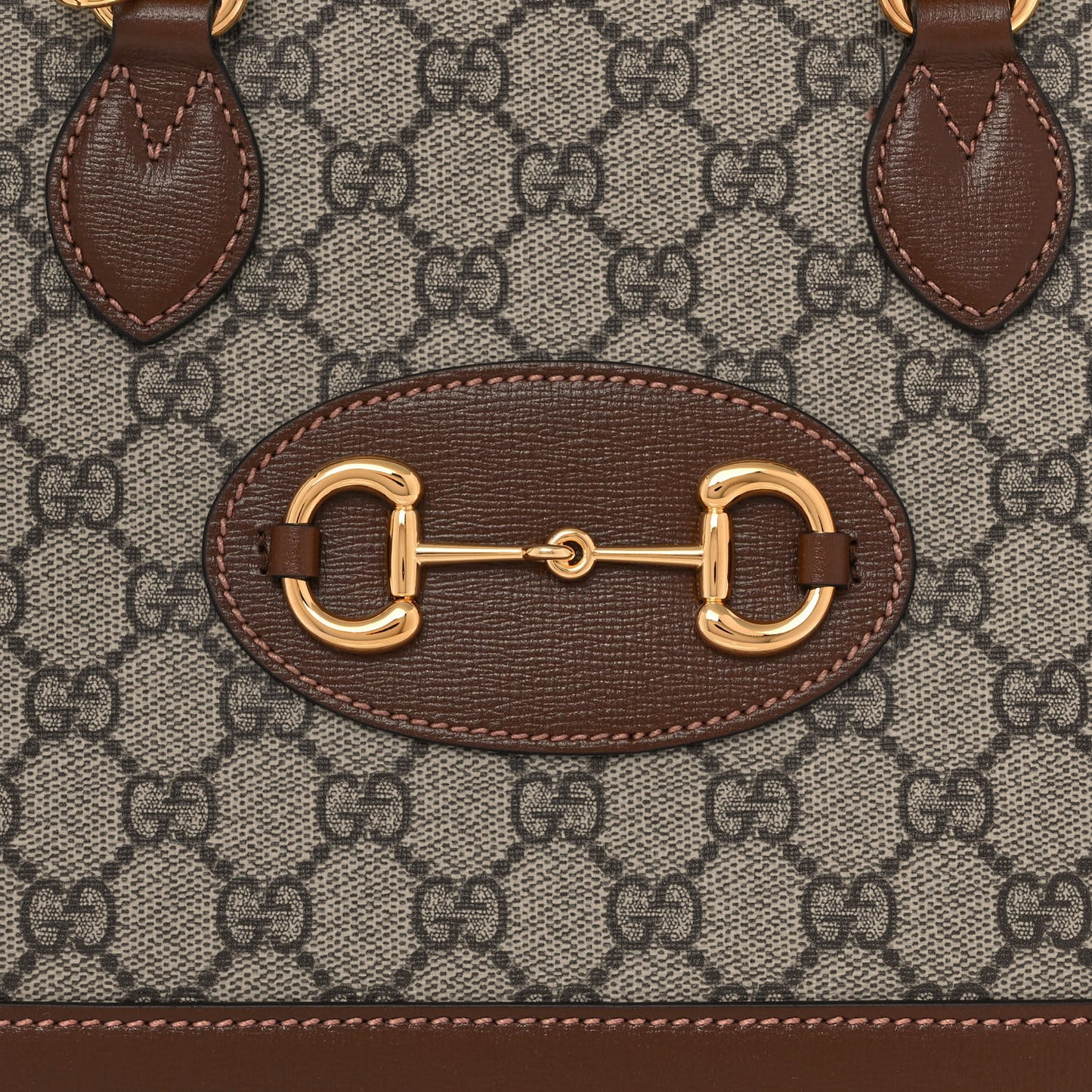GG Supreme Monogram Azalea Calfskin Small Horsebit 1955 Top Handle Bag Beige Ebony Brown Sugar