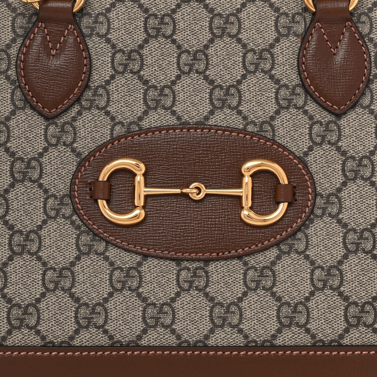 Gucci GG Supreme Monogram Azalea Calfskin Small Horsebit 1955 Top Handle Bag Beige Ebony Brown Sugar 9 of 12