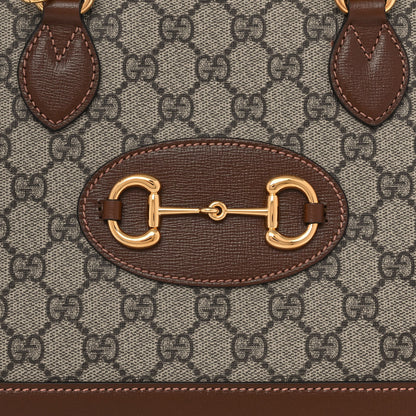 Gucci GG Supreme Monogram Azalea Calfskin Small Horsebit 1955 Top Handle Bag Beige Ebony Brown Sugar 9 of 12