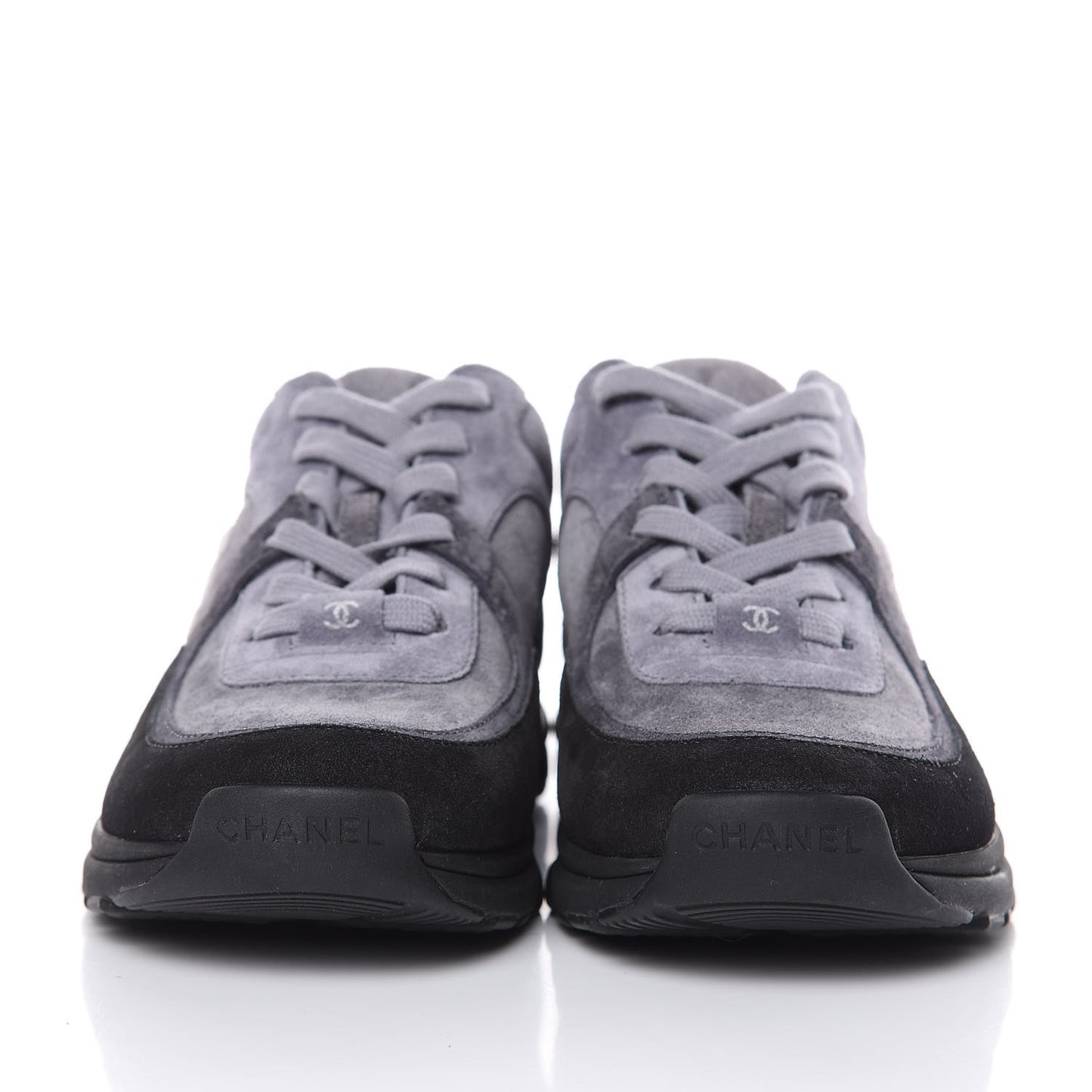 Suede Calfskin Womens CC Sneakers 37 Black Grey