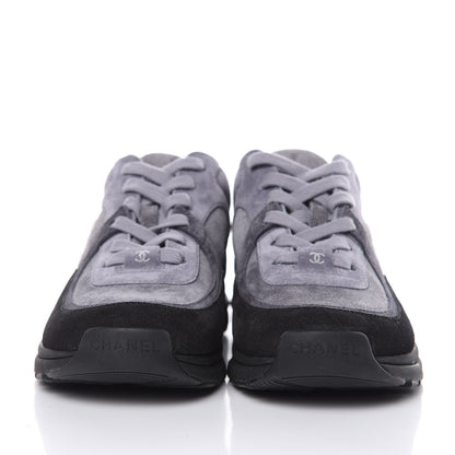 Chanel Suede Calfskin Womens CC Sneakers 37 Black Grey 2 of 9