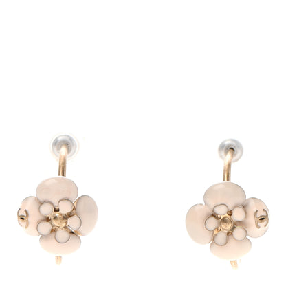 Chanel Enamel CC Camellia Hoop Earrings Beige Gold 1 of 4