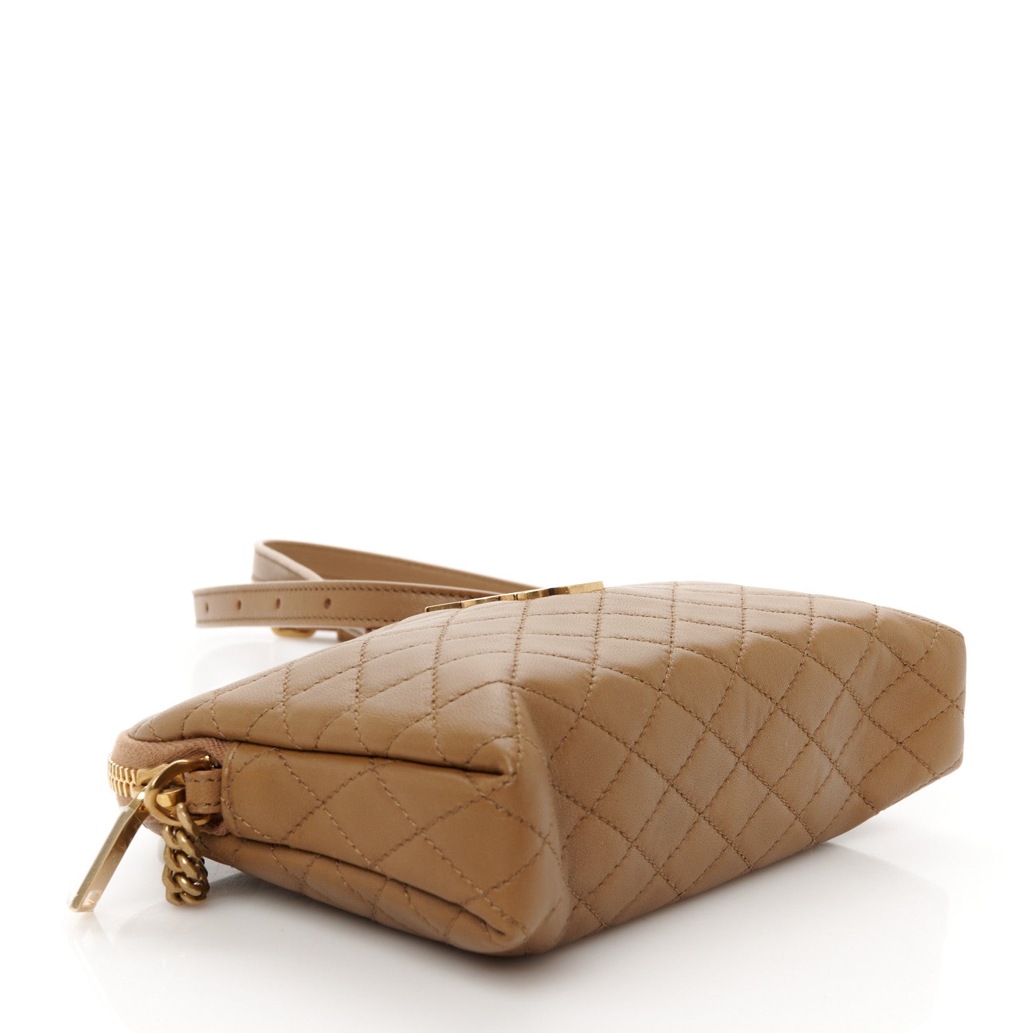 Saint Laurent Lambskin Quilted Gaby Zipped Pouch Dark Cork 4 of 9