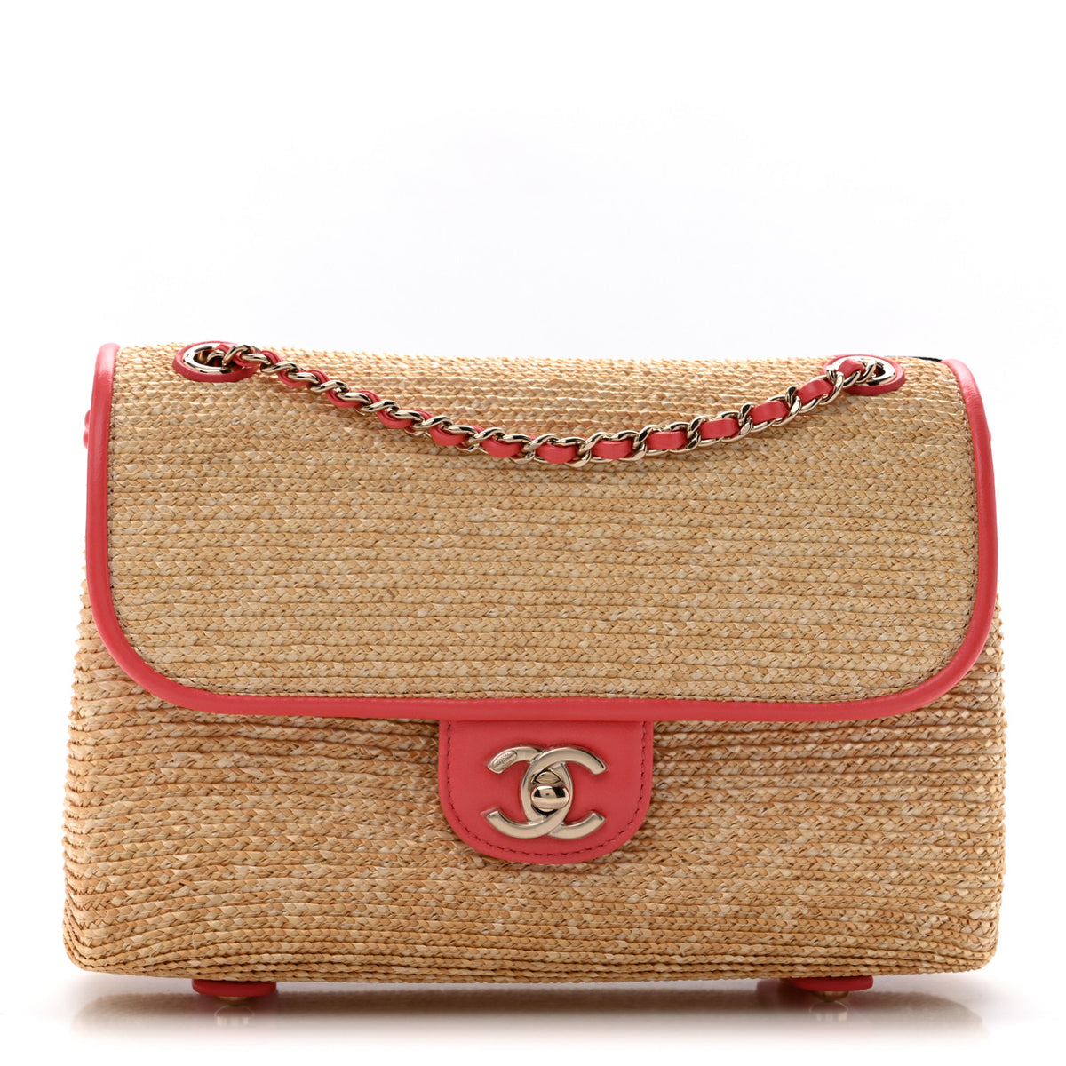 Chanel Raffia Lambskin Small Flap Bag Beige Coral 1 of 10