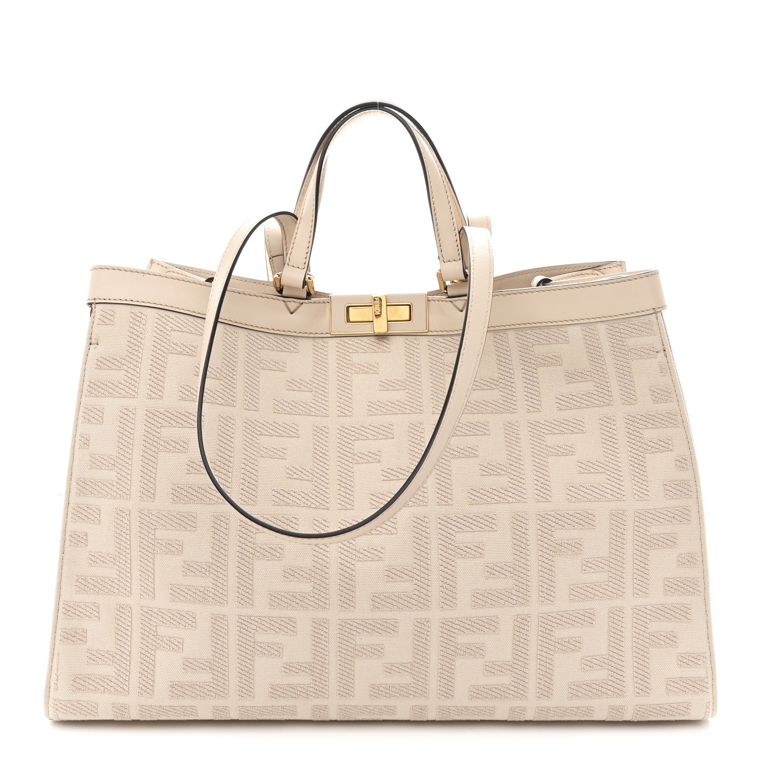 Fendi Canvas Vitello King FF Embroidered Medium Peekaboo X-Tote Poudre 1 of 10