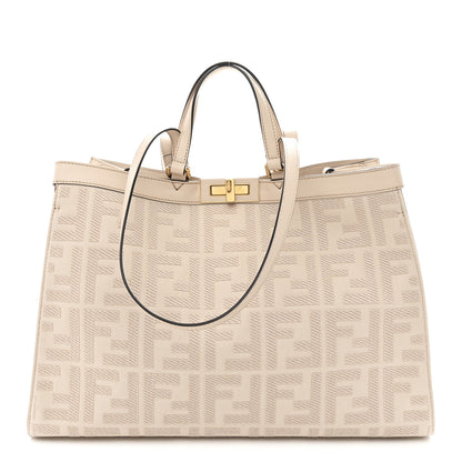 Fendi Canvas Vitello King FF Embroidered Medium Peekaboo X-Tote Poudre 1 of 10