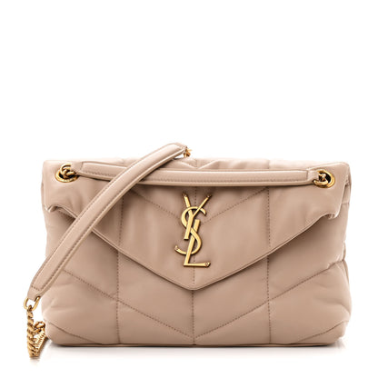 Saint Laurent Lambskin Quilted Small Loulou Puffer Monogram Chain Satchel Dark Beige 1 of 11