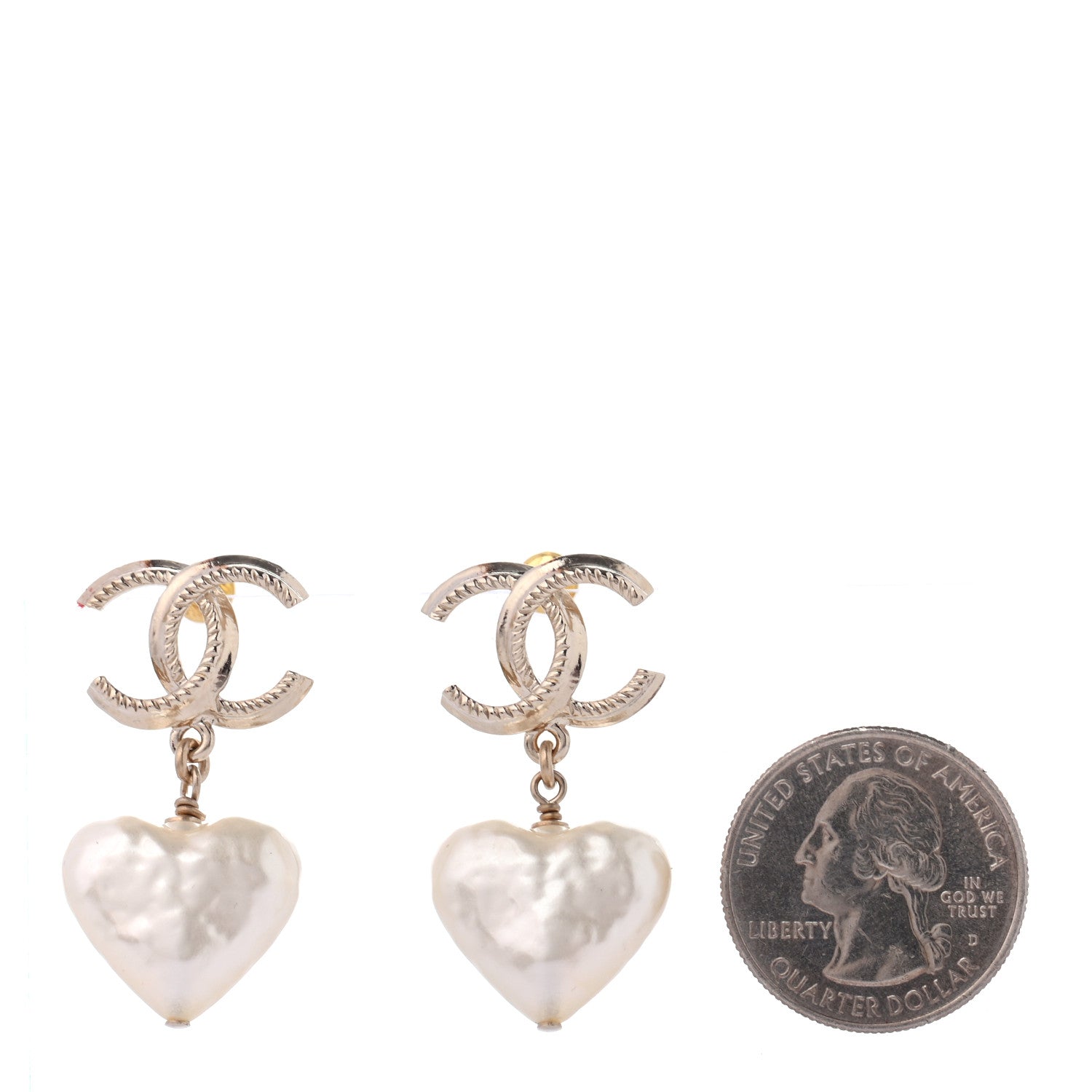 Chanel Pearl CC Heart Drop Earrings Gold 2 of 4