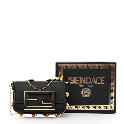 Fendi X VERSACE Vitello Seta Fendace Studded Nano Brooch Baguette Black 9 of 9