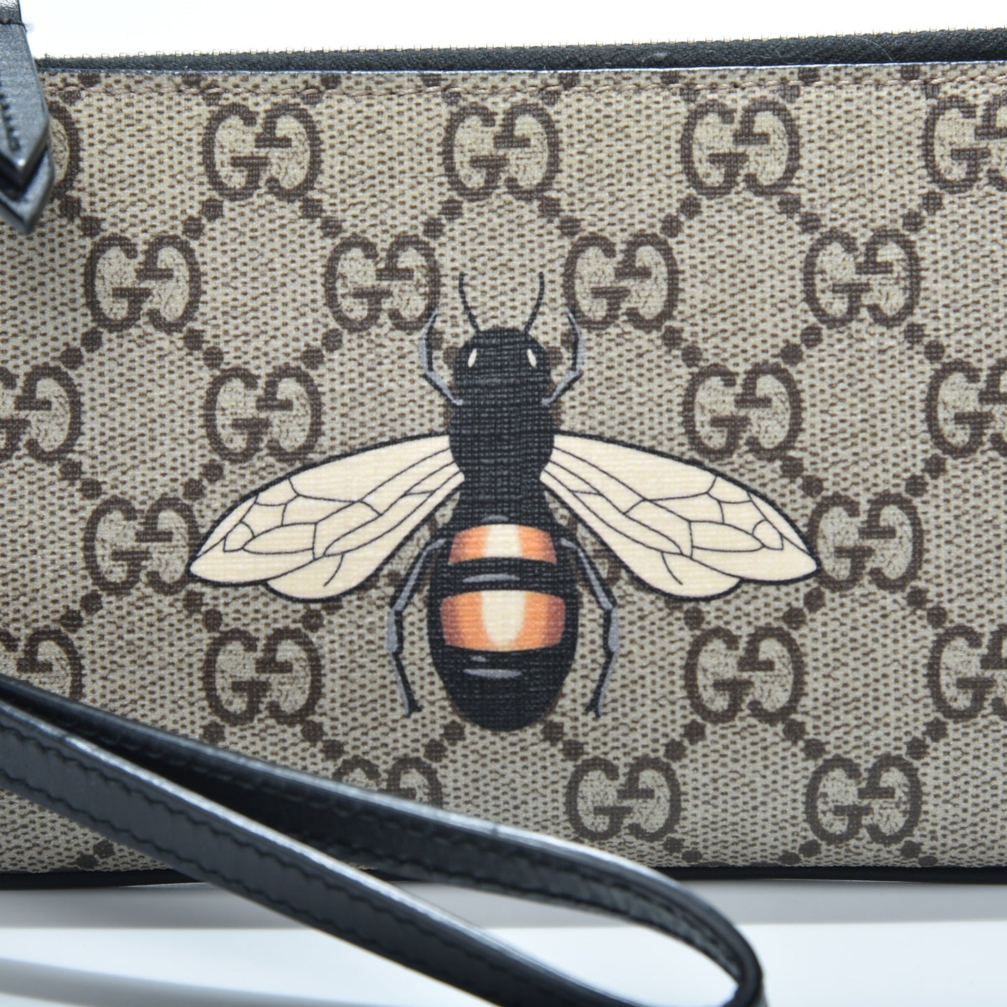 GG Supreme Monogram Bee Print Wrist Pouch Black