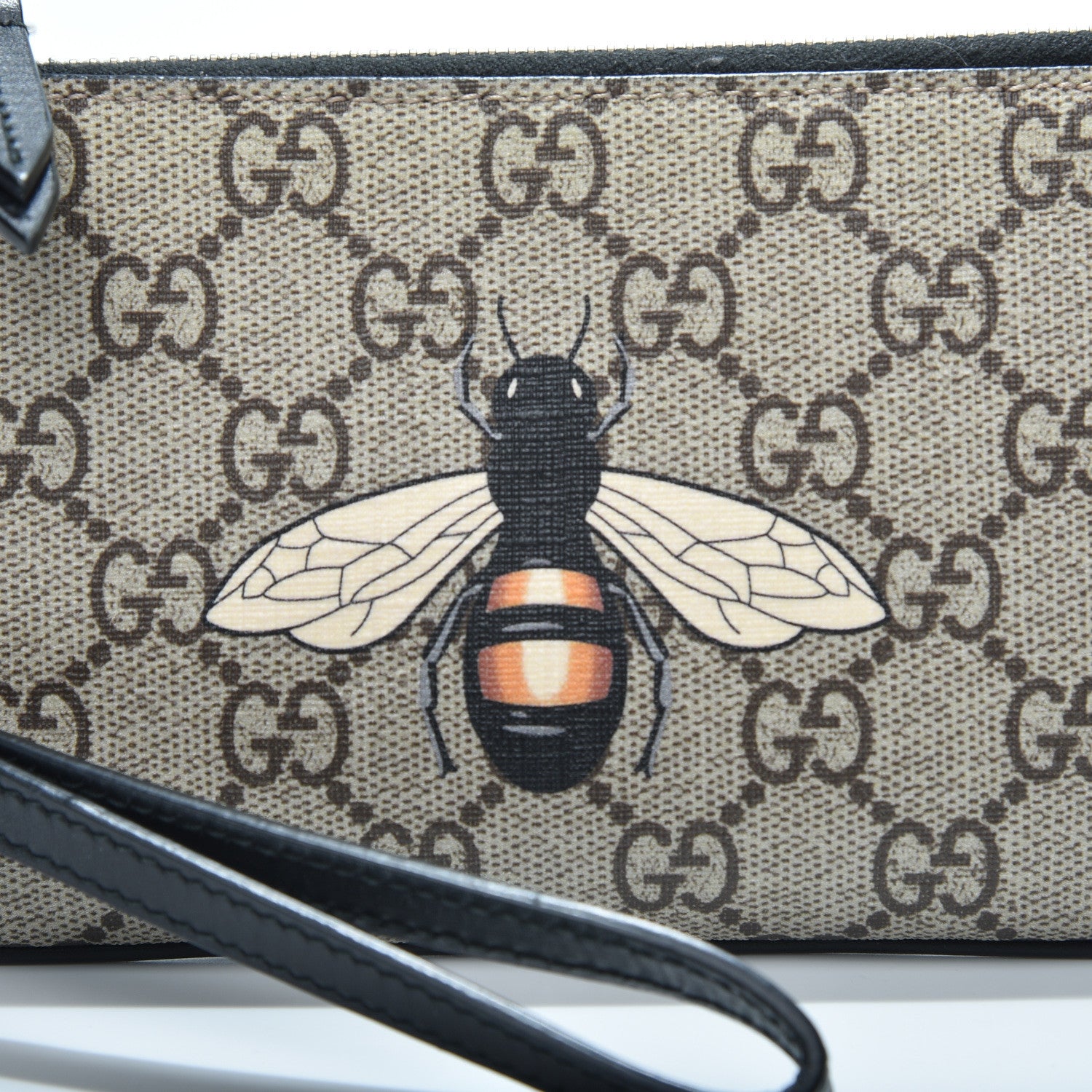 Gucci GG Supreme Monogram Bee Print Wrist Pouch Black 5 of 9