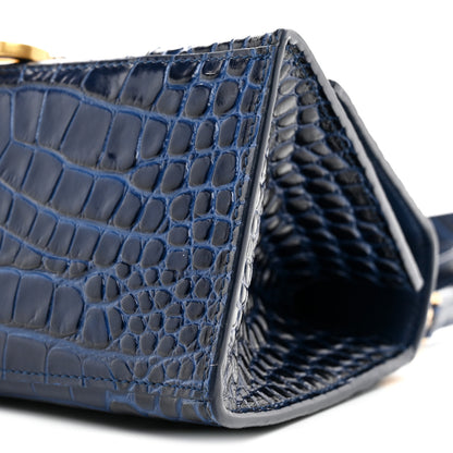 Balenciaga Shiny Calfskin Crocodile Embossed Small Hourglass Top Handle Bag Navy 10 of 10