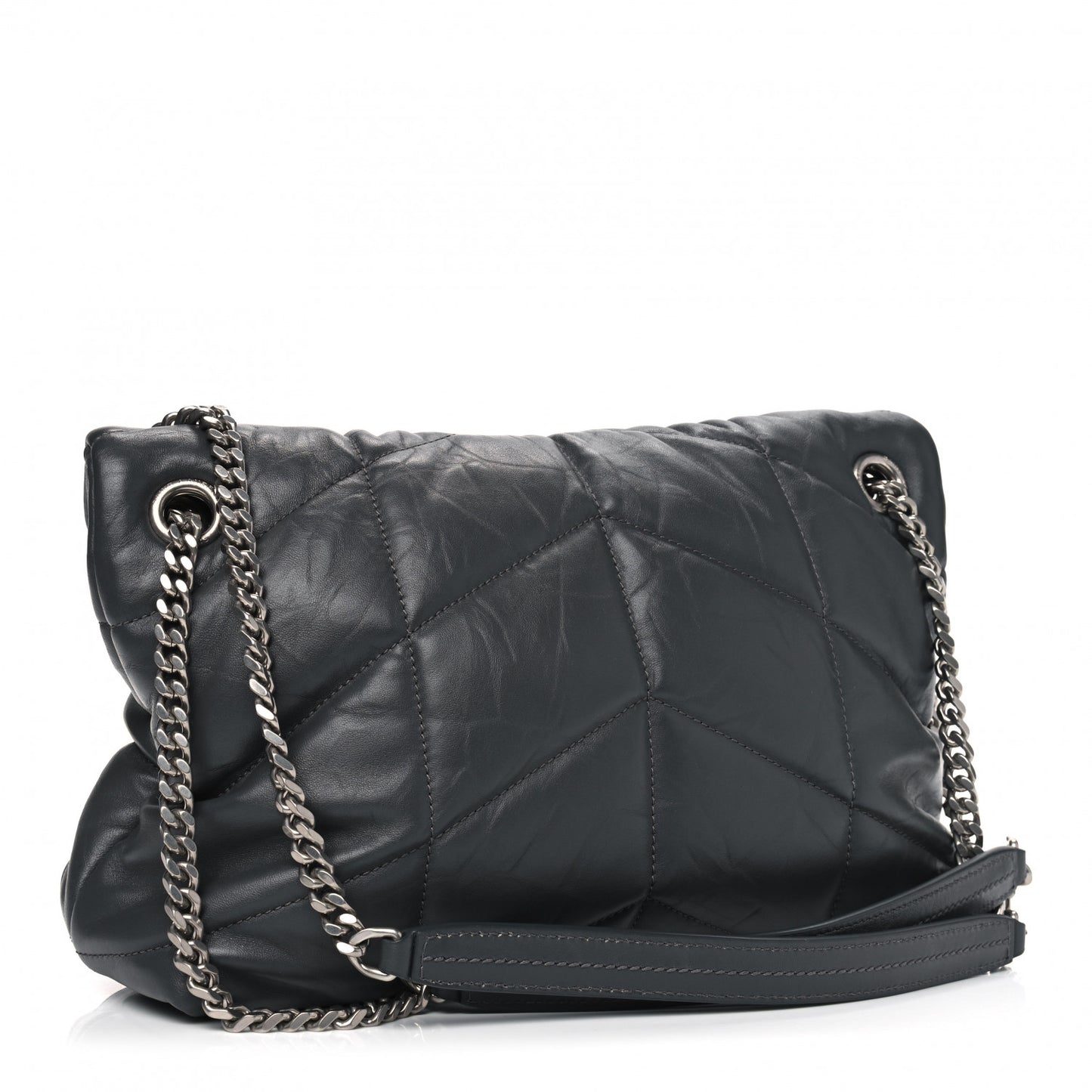 Lambskin Quilted Small Loulou Puffer Monogram Chain Satchel Storm