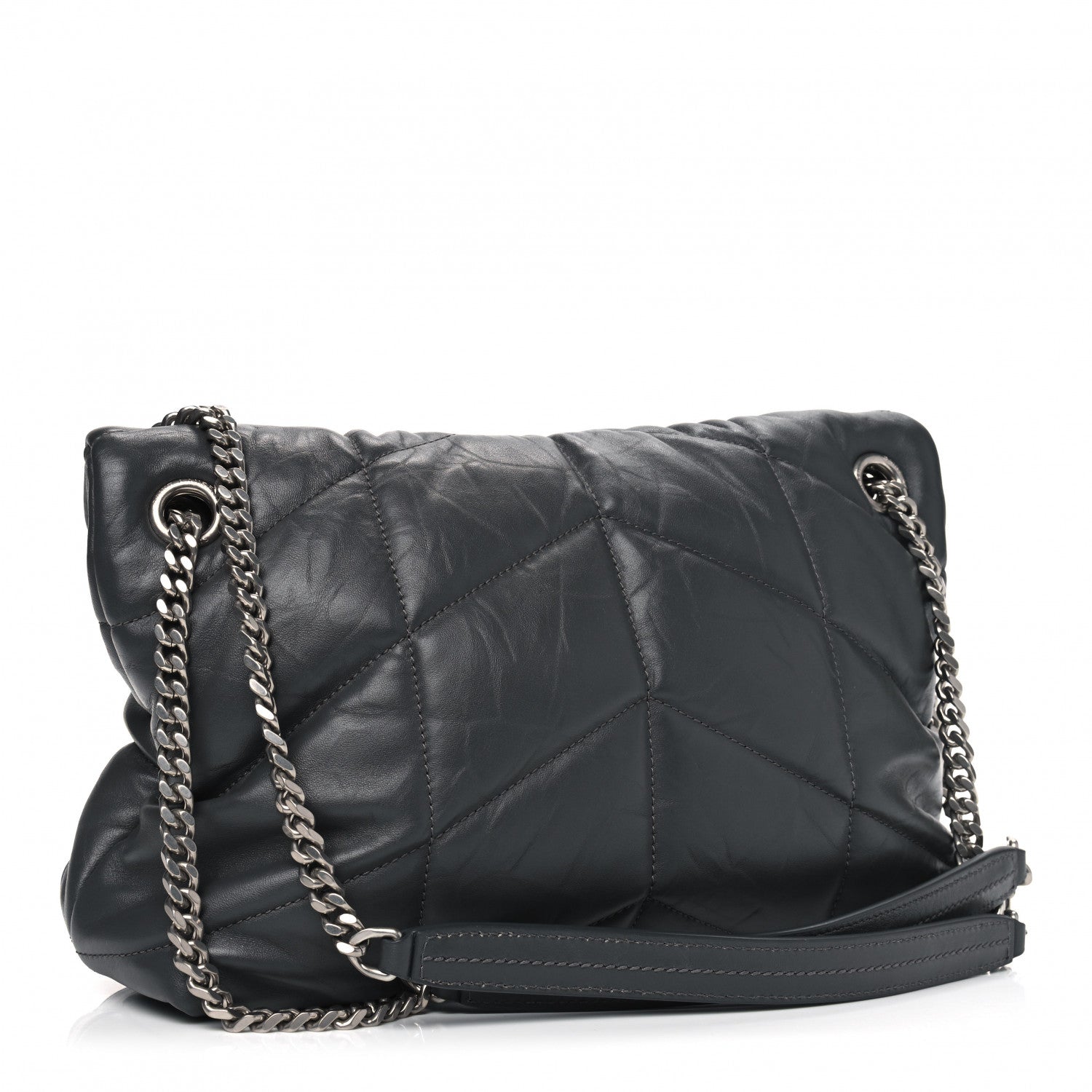 Saint Laurent Lambskin Quilted Small Loulou Puffer Monogram Chain Satchel Storm 2 of 5