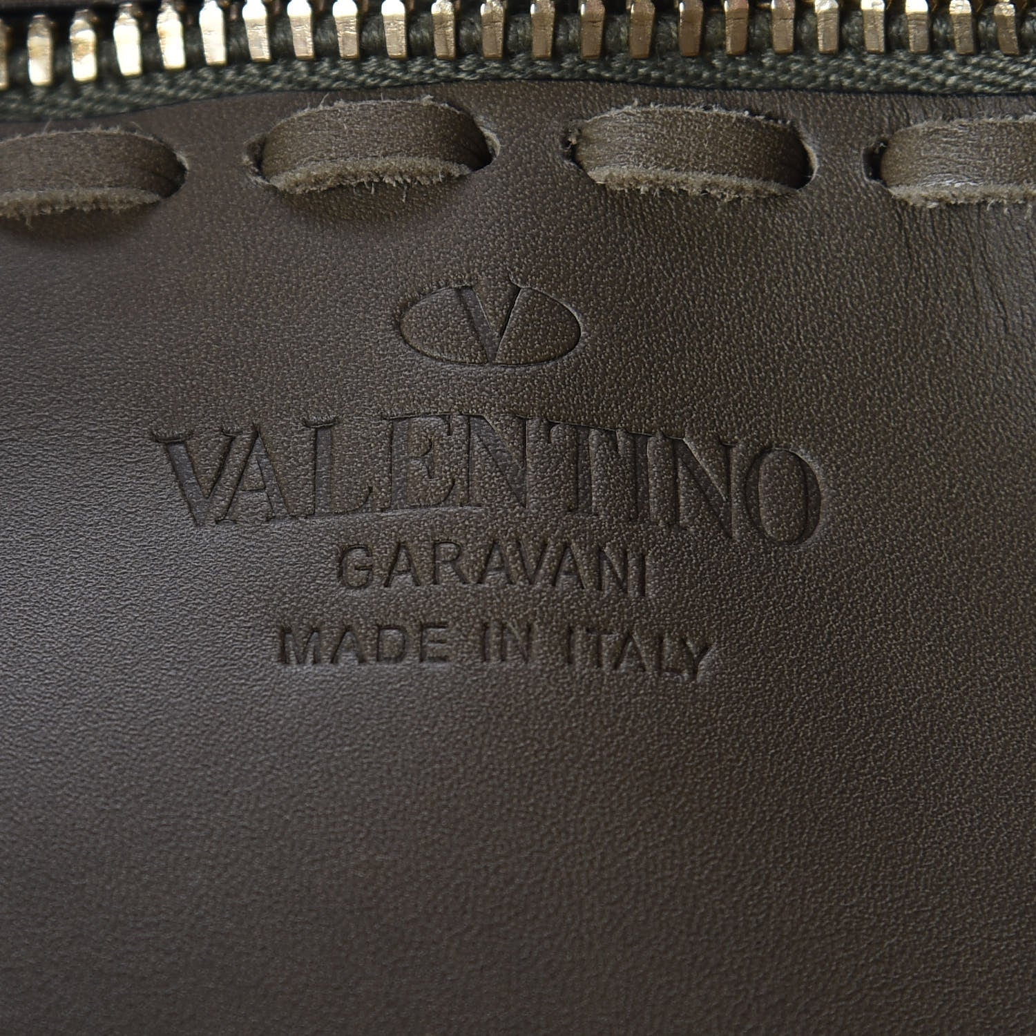 Valentino Garavani Grained Calfskin Small C-Rockee Fringe Tote Army Green 8 of 12