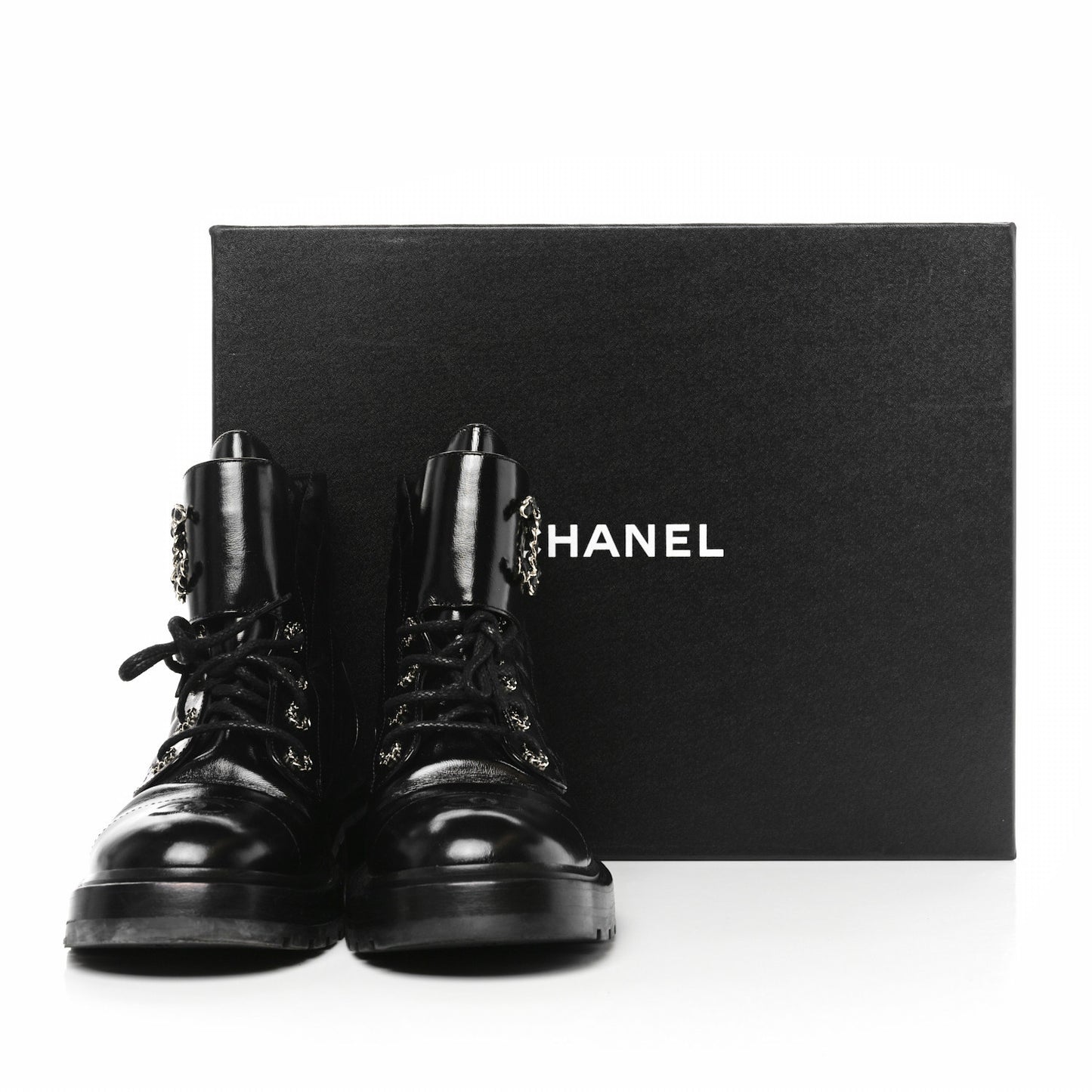 Shiny Goatskin Calfskin Quilted Lace Up Combat Boots 40 Black