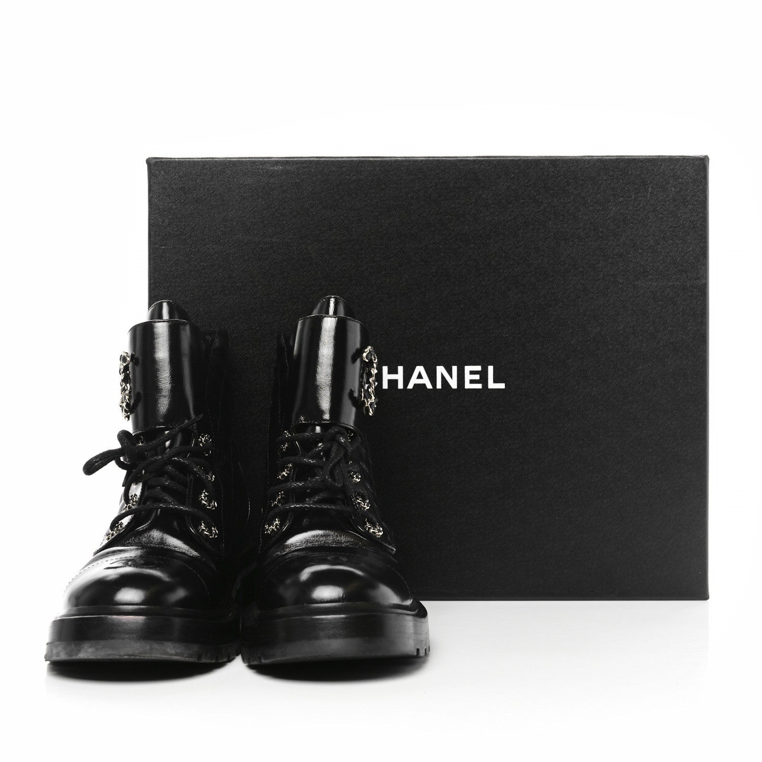 Chanel Shiny Goatskin Calfskin Quilted Lace Up Combat Boots 40 Black 8 of 8