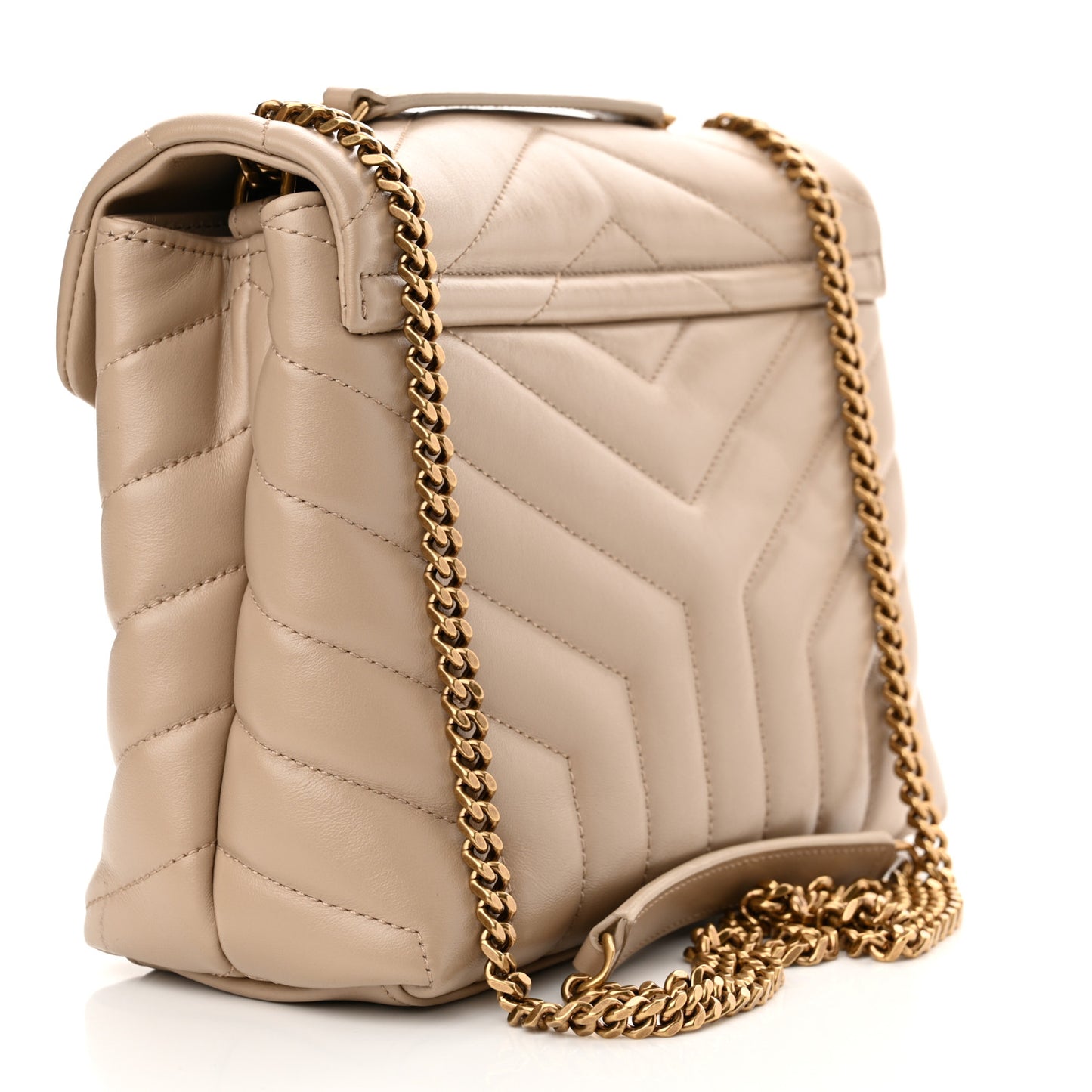 Calfskin Y Quilted Monogram Small Loulou Chain Satchel Dark Beige