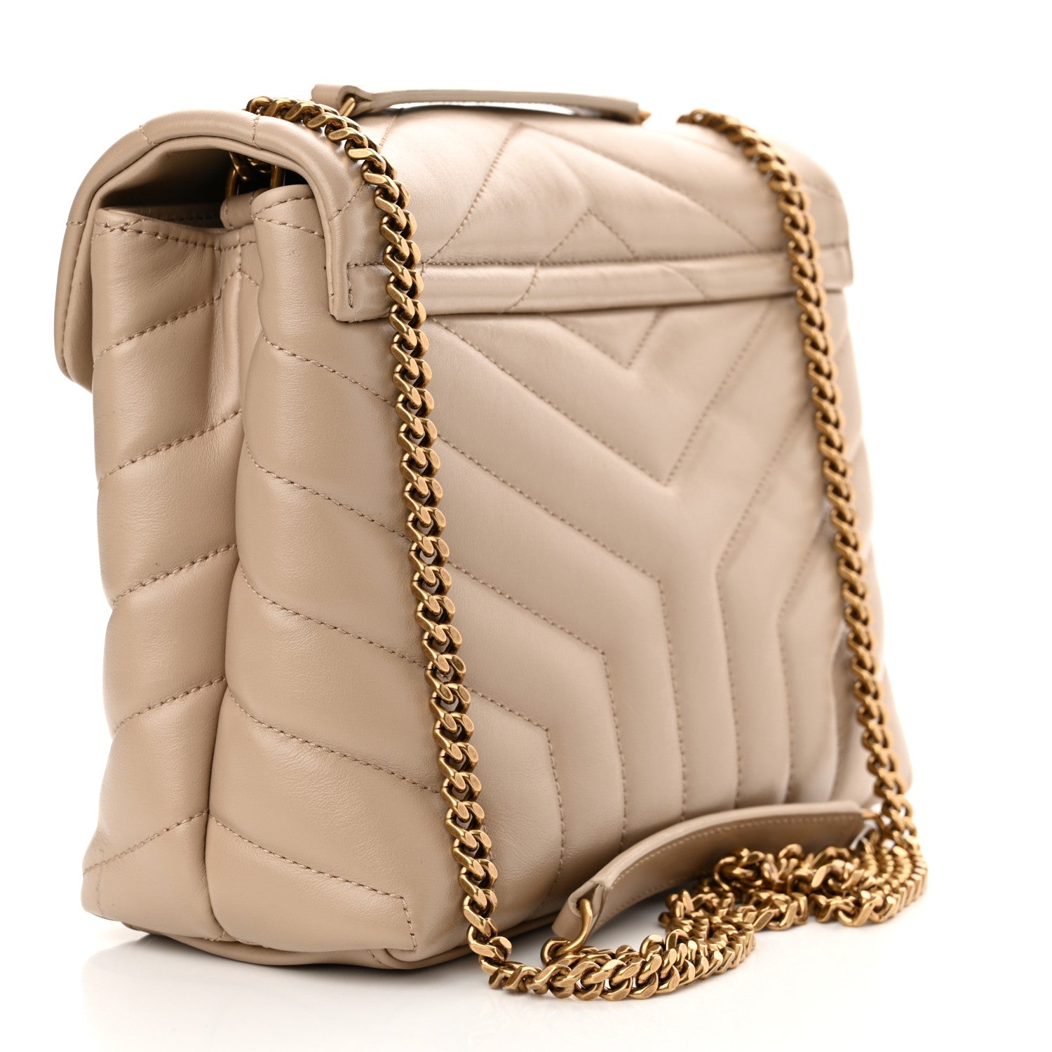 Saint Laurent Calfskin Y Quilted Monogram Small Loulou Chain Satchel Dark Beige 3 of 11